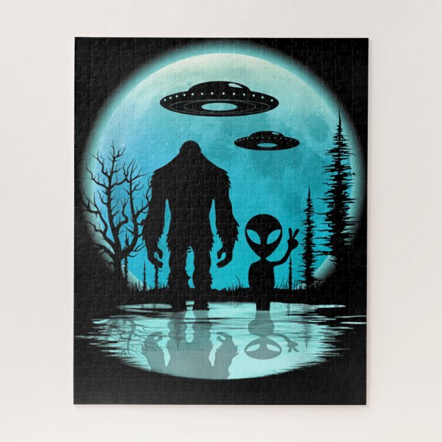 Bigfoot UFO Alien Jigsaw Puzzle (Vertical)