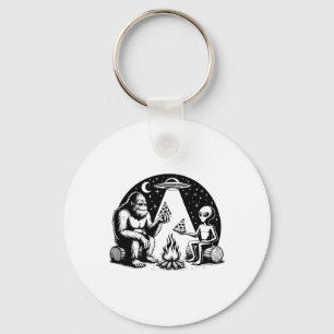 Bigfoot Ufo Alien Pizza Campfire Hiking Camper Cam Keychain