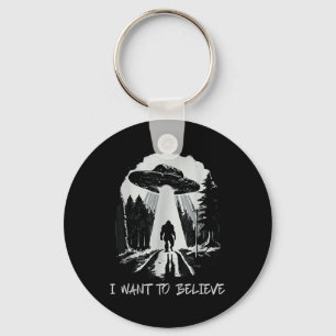 Bigfoot Ufo I Want To Believe Retro Forest Men  Keychain