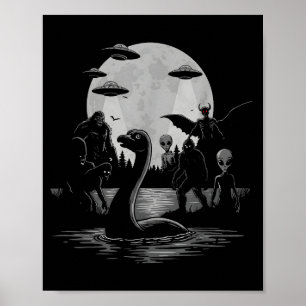 Bigfoot Ufo Loch Ness Monster Mothman And Aliens! Poster