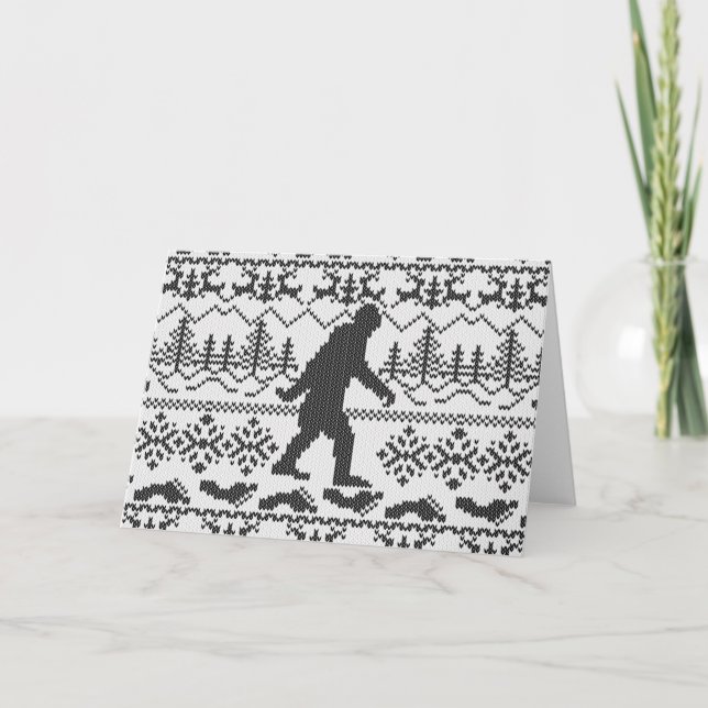 Bigfoot Ugly Christmas Sweater Knit Style Holiday Card (Front)