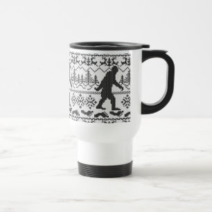 Bigfoot Ugly Christmas Sweater Knit Style Travel Mug
