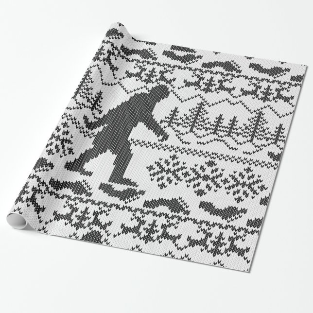 Bigfoot Ugly Christmas Sweater Knit Style Wrapping Paper (Unrolled)