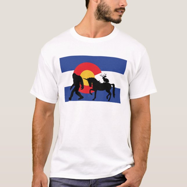 Bigfoot, Unicorn and Jackalope T-Shirt (Front)