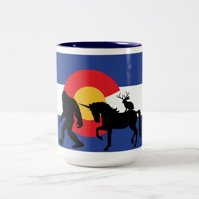 Bigfoot, Unicorn and Jackalope Two-Tone Coffee Mug (Center)