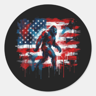 Bigfoot usa american flag sasquatch patriotic 4th classic round sticker