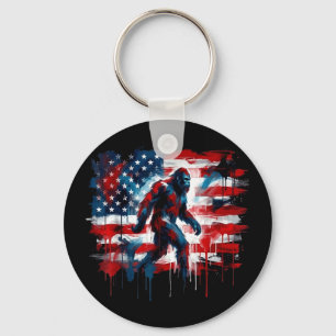 Bigfoot usa american flag sasquatch patriotic 4th keychain