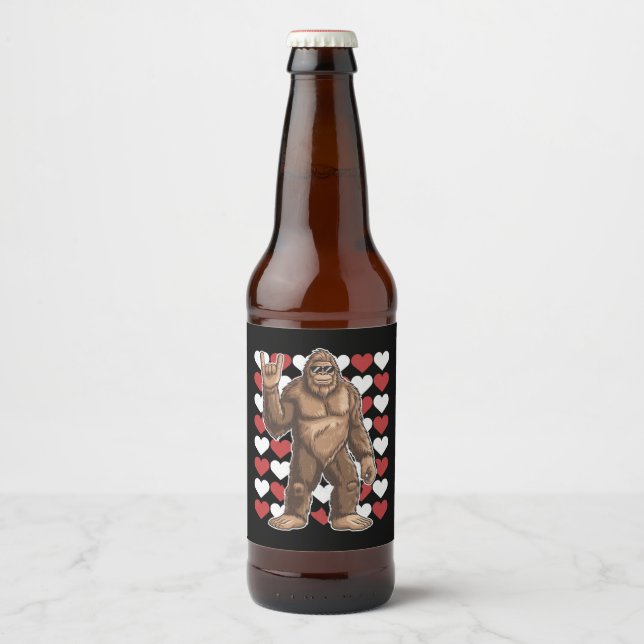 Bigfoot Valentines Day Funny Hearts Sasquatch Love Beer Bottle Label (Front)