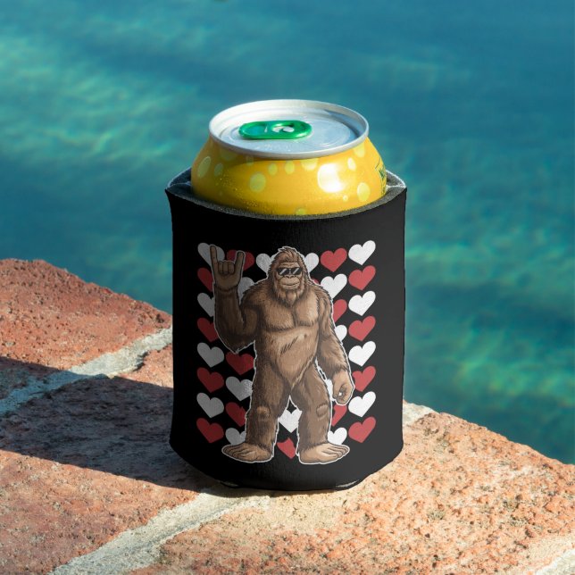 Bigfoot Valentines Day Funny Hearts Sasquatch Love Can Cooler (In Situ Pool)