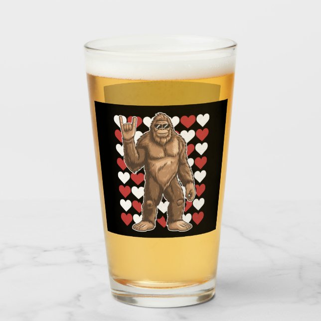 Bigfoot Valentines Day Funny Hearts Sasquatch Love Glass (Front Filled)