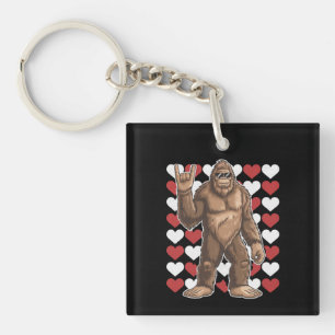 Bigfoot Valentines Day Funny Hearts Sasquatch Love Keychain