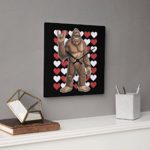 Bigfoot Valentines Day Funny Hearts Sasquatch Love Square Wall Clock