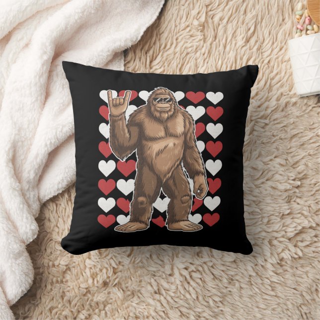 Bigfoot Valentines Day Funny Hearts Sasquatch Love Throw Pillow (Blanket)