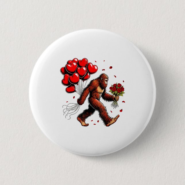 Bigfoot Valentines Day Funny Sasquatch Hearts Love 2 Inch Round Button (Front)
