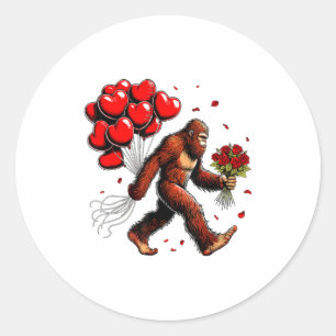 Bigfoot Valentines Day Funny Sasquatch Hearts Love Classic Round Sticker