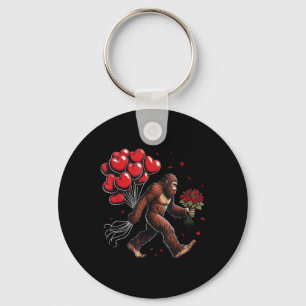 Bigfoot Valentines Day Funny Sasquatch Hearts Love Keychain