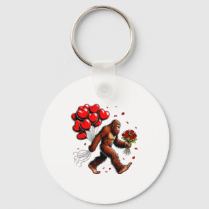 Bigfoot Valentines Day Funny Sasquatch Hearts Love Keychain