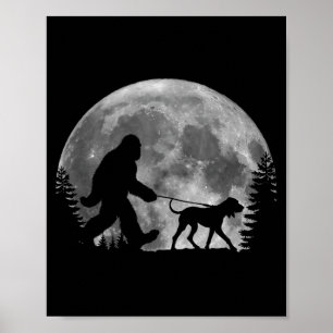 Bigfoot Walking A Dog Funny Coonhound Lovers Moon Poster