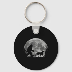 Bigfoot Walking A Dog Funny Great Dane Lovers Moon Keychain