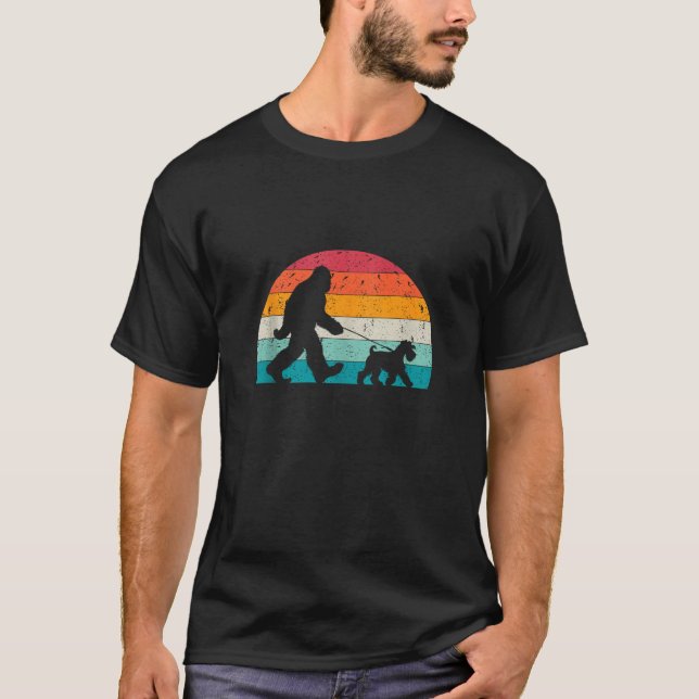 Bigfoot Walking a Dog Funny Schnauzer Lovers Dog D T-Shirt (Front)
