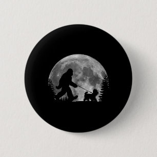 Bigfoot Walking A Dog Funny Yorkie Lovers Moon 2 Inch Round Button