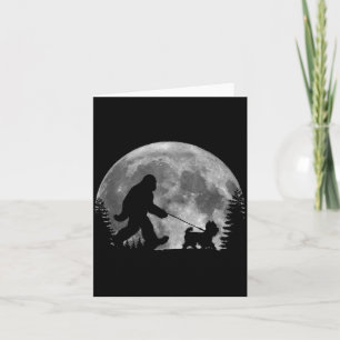 Bigfoot Walking A Dog Funny Yorkie Lovers Moon Card