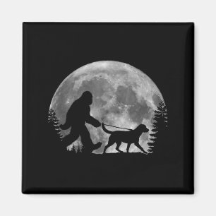 Bigfoot Walking A Dog Labrador Retriever Dad Moon Magnet