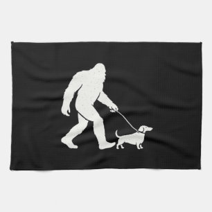 Bigfoot Walking Dachshund Funny Wiener Dog Dad Kitchen Towel