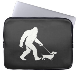 Bigfoot Walking Dachshund Funny Wiener Dog Dad Laptop Sleeve