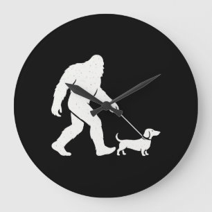 Bigfoot Walking Dachshund Funny Wiener Dog Dad Large Clock
