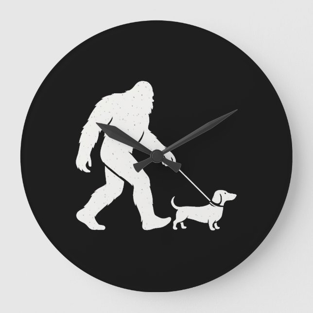Bigfoot Walking Dachshund Funny Wiener Dog Dad  Large Clock (Front)