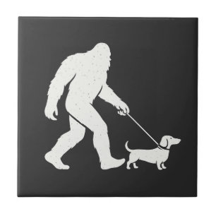 Bigfoot Walking Dachshund Funny Wiener Dog Dad Tile