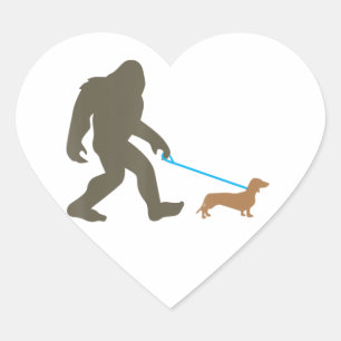 Bigfoot Walking Dachshund Sasquatch Doxie Dog Gift Heart Sticker