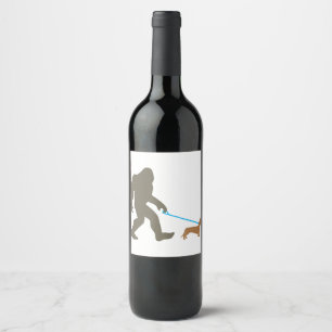 Bigfoot Walking Dachshund Sasquatch Doxie Dog Gift Wine Label