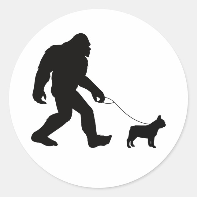 Bigfoot Walking French Bulldog Classic Round Sticker (Front)