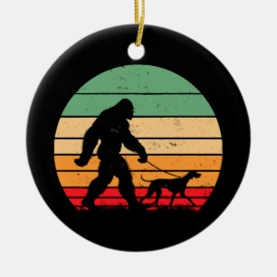 Bigfoot Walking German Shorthaired Pointer Dog Vin Ceramic Ornament