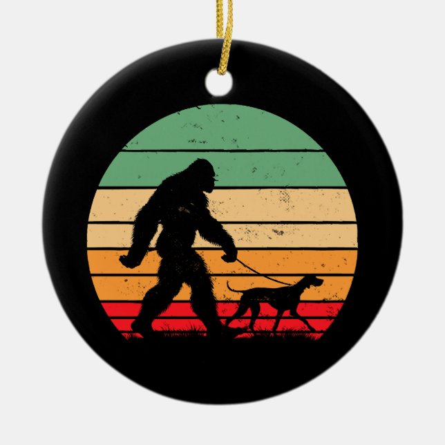 Bigfoot Walking German Shorthaired Pointer Dog Vin Ceramic Ornament (Front)