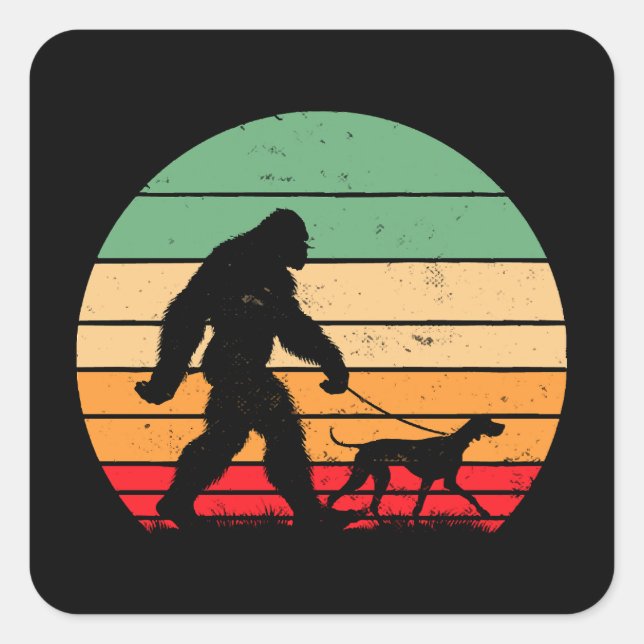 Bigfoot Walking German Shorthaired Pointer Dog Vin Square Sticker (Front)