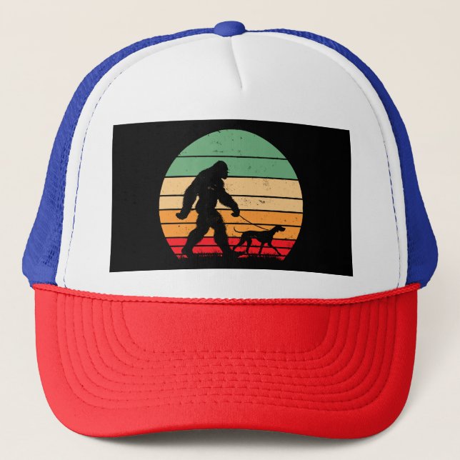 Bigfoot Walking German Shorthaired Pointer Dog Vin Trucker Hat (Front)