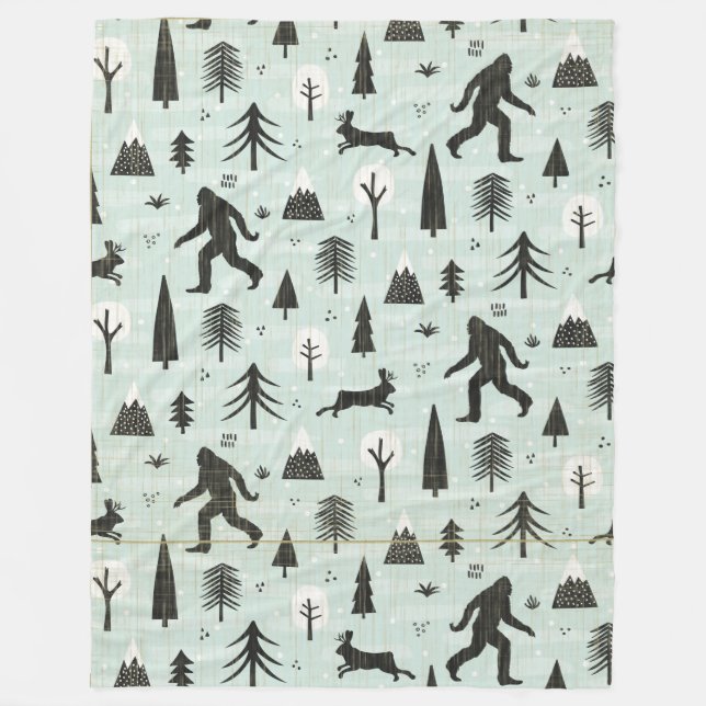 Bigfoot Walking in the Woods Fleece Blanket (Front)