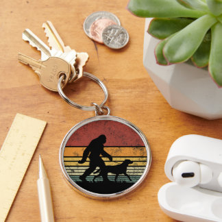 Bigfoot Walking Labrador Retriever Dog Vintage Keychain