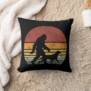 Bigfoot Walking Labrador Retriever Dog Vintage  Throw Pillow