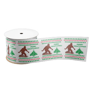 Bigfoot Walking Merry Sasquatchmas Festive Funny Satin Ribbon