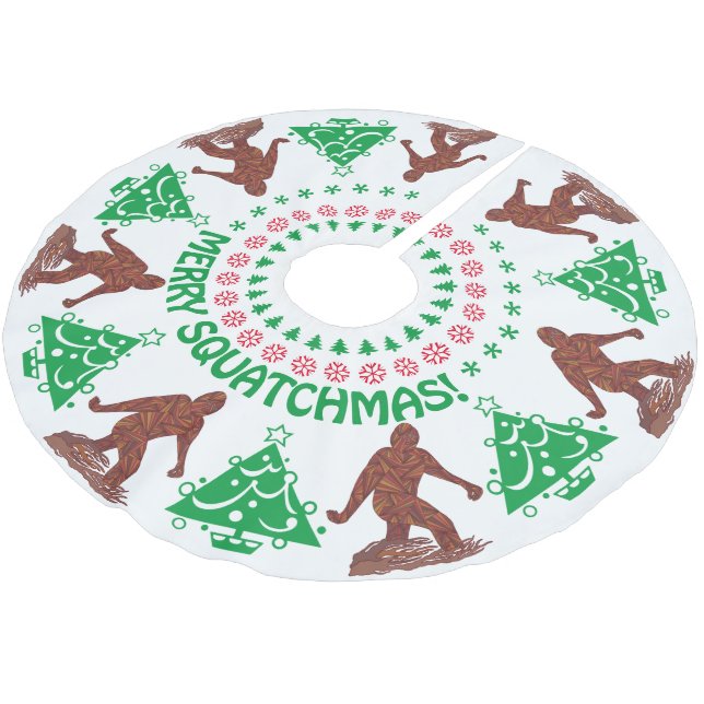 Bigfoot Walking Merry Squatchmas Funny Christmas Brushed Polyester Tree Skirt (Angled)
