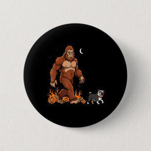 Bigfoot Walking Pug Halloween Dog Sasquatch Funny 2 Inch Round Button