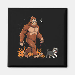 Bigfoot Walking Pug Halloween Dog Sasquatch Funny Magnet