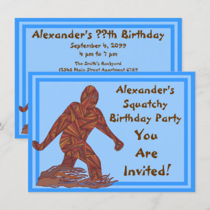 Bigfoot Walking Sasquatch Blue Birthday Party Invitation