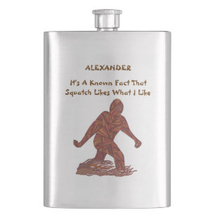 Bigfoot Walking Sasquatch Guy Stuff Funny Facts Hip Flask