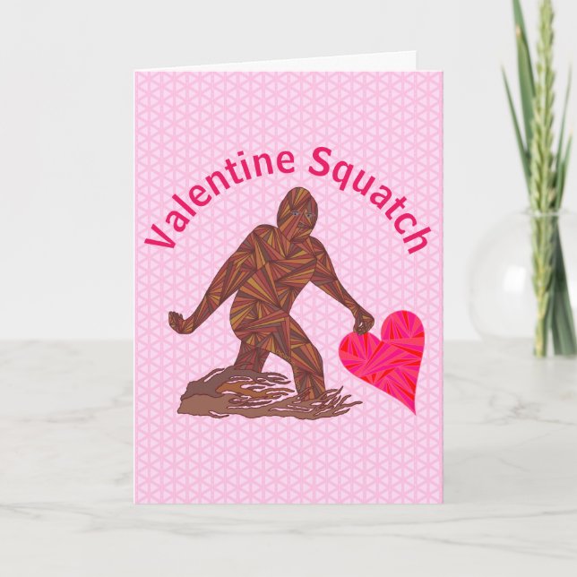 Bigfoot Walking Sasquatch Pink Valentine Squatch Holiday Card (Front)