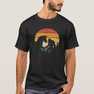 Bigfoot Walking Unicorn Horse Riding Retro Funny S T-Shirt